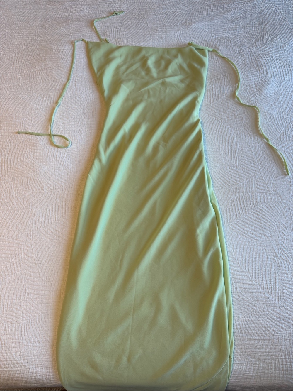 Oh Polly Lime Green Maxi Slip Dress with Tie Shoulders